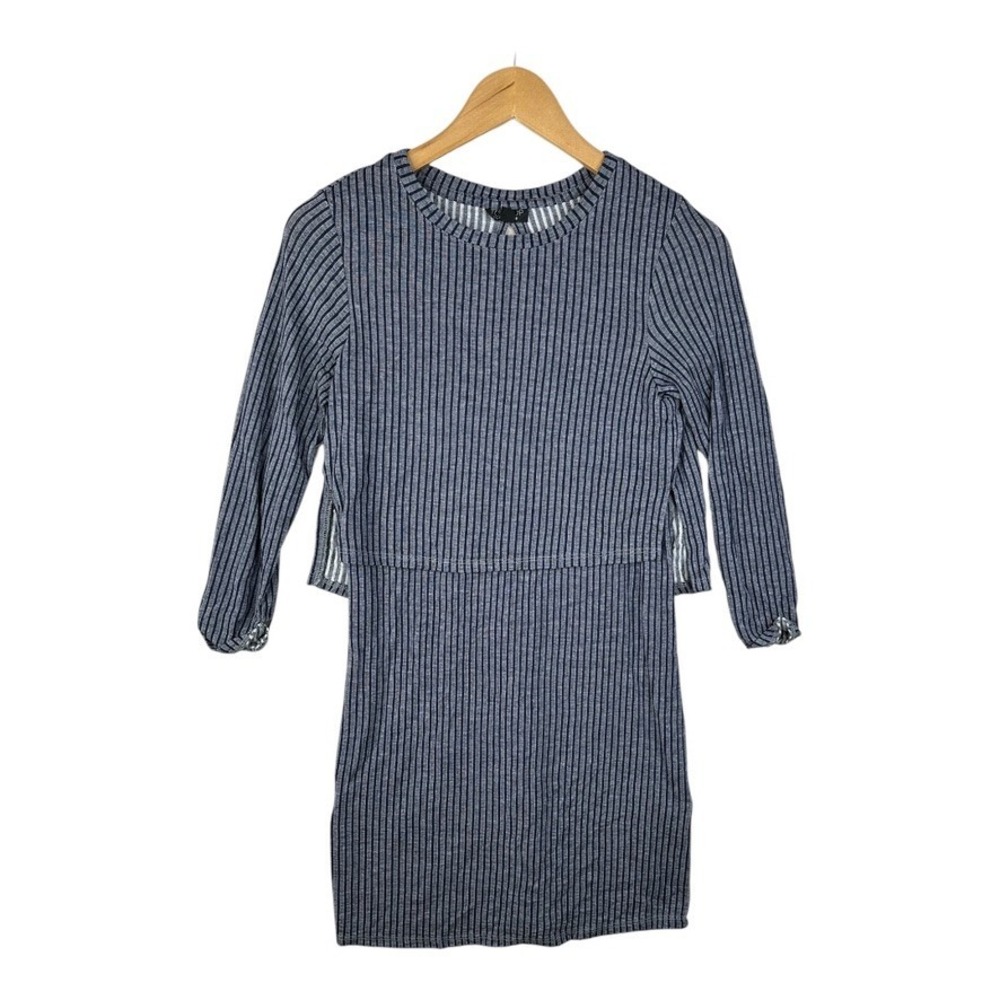 Topshop Womens Long Sleeve Striped Blue Dress Size 4 Open Back